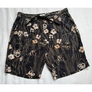 CLOSED Italian Cotton Black Tan Print Drawstring Shorts With Pockets Sz 38 New